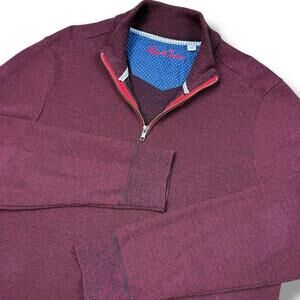 Robert Graham Burgundy Quarter Zip Sweater Contrast Lining Men XXL Cotton Casual